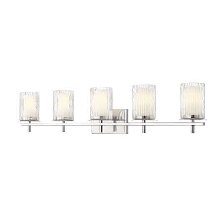 Z-Lite Grayson Vanity, 5-Light, 40 In.W x 5.75 In.L x 8.5 In.H, Chrome/Clear + Etched Opal 1949-5V-CH